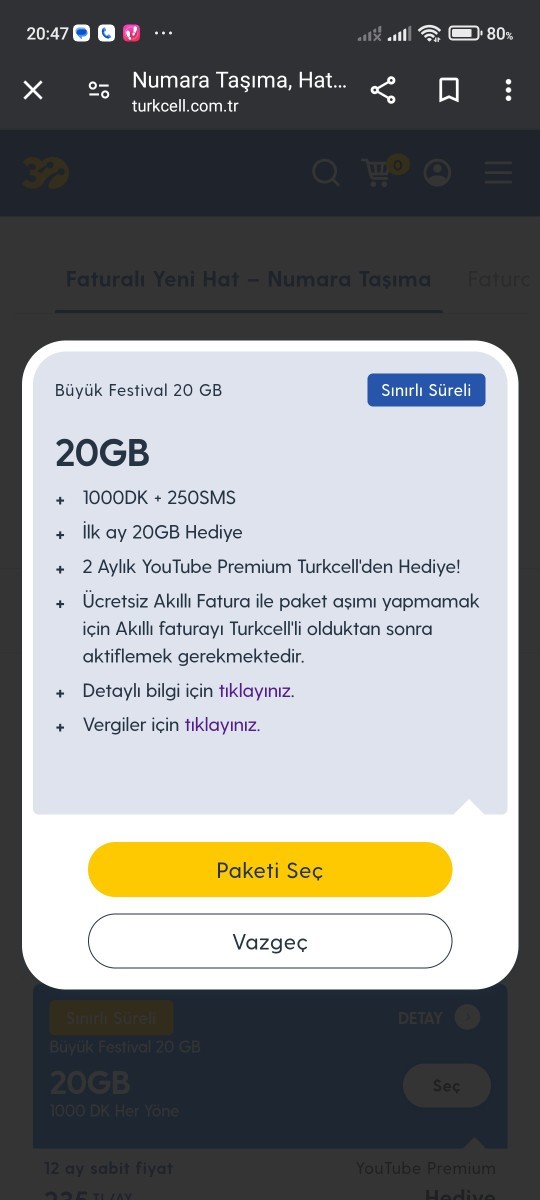 TURKCELL büyük festival 20 GB internet 1 aylık mı?