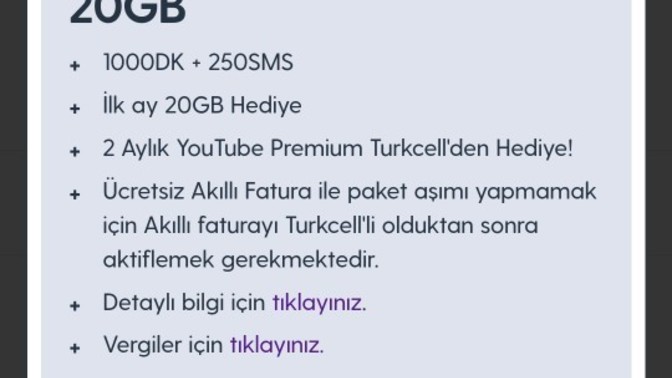 TURKCELL büyük festival 20 GB internet 1 aylık mı?