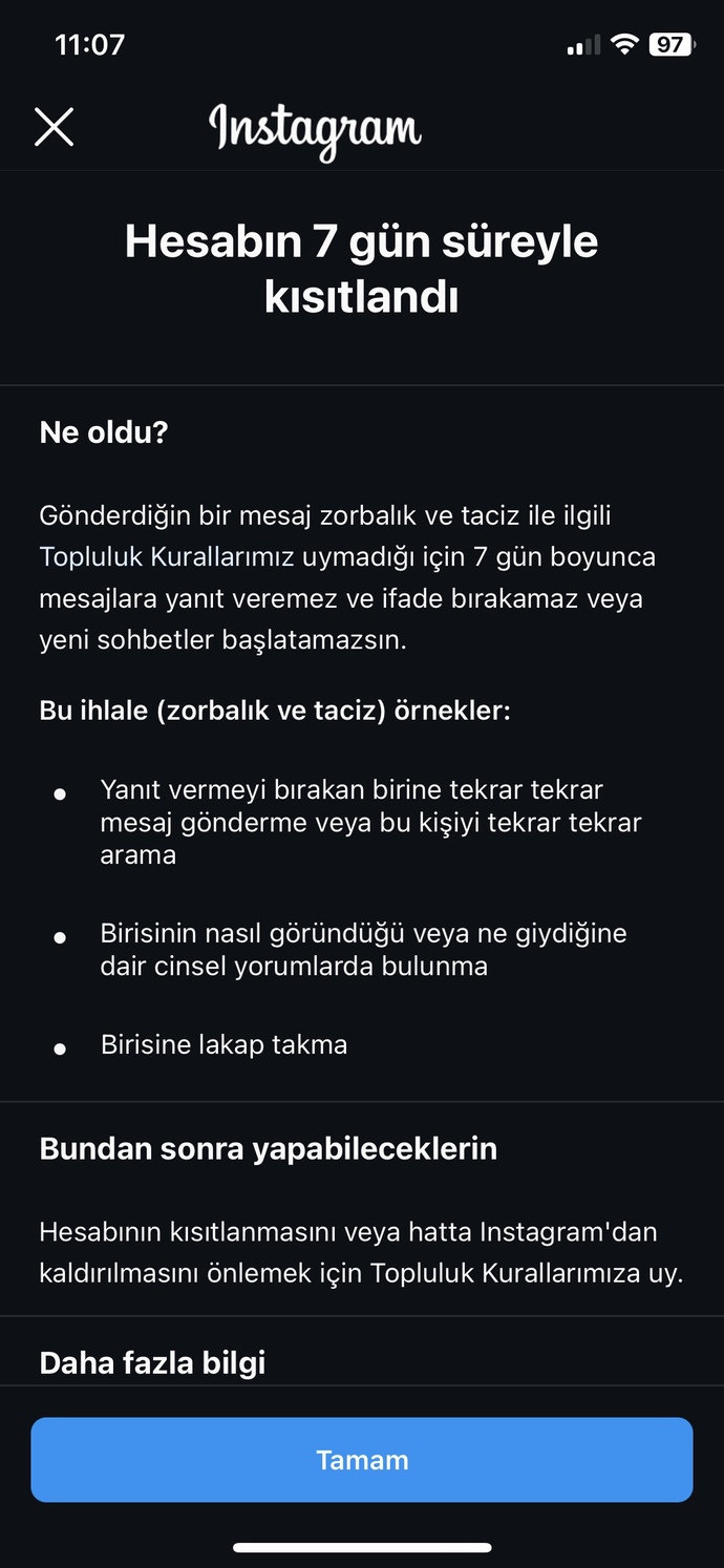 Instagram açıldı ama ban yedim?