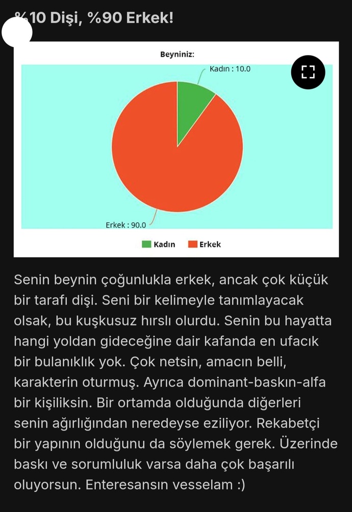 Beyninin yüzde kaçı kadın veya erkek?