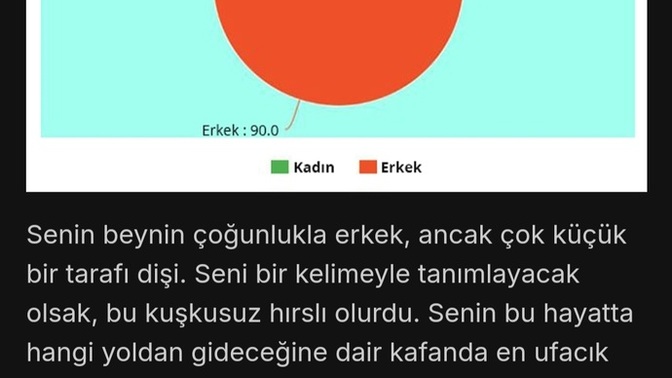 Beyninin yüzde kaçı kadın veya erkek?