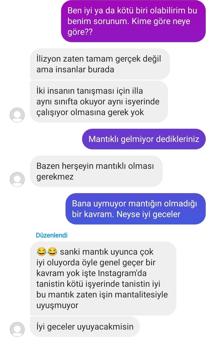 Sizce Instagramda flört ve ciddi ilişki olur mu? Dm mesajlarına bakıyordum bakın sohbet nasıl olmuş? ?