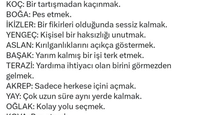 Burcunuza göre asla yapmayacağınız şeyler nelerdir?