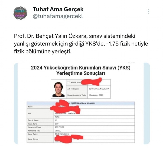 YKS açıklandı. -1.75 Fizik netiyle Fizik bölümüne yerleşti. Sizde durumlar nasıl mutlu musunuz mutsuz mu?