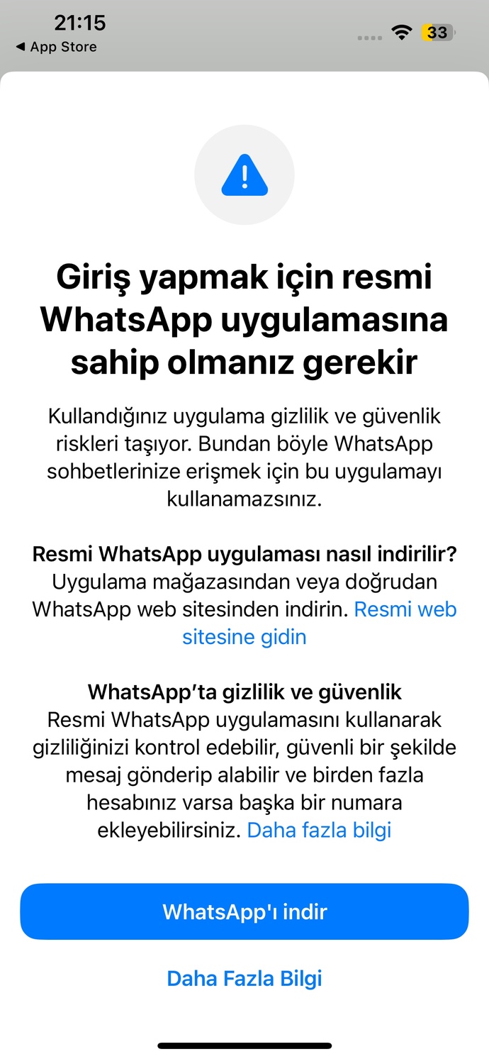 Whatsapp orijinal hesap hatası?