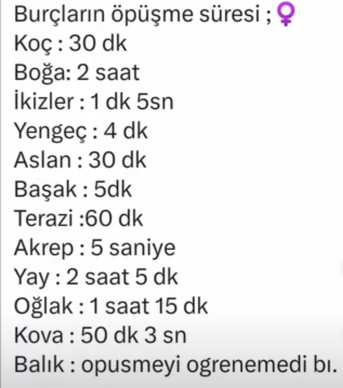 Burcunuza göre öpüşmeniz ne kadar sürüyor?