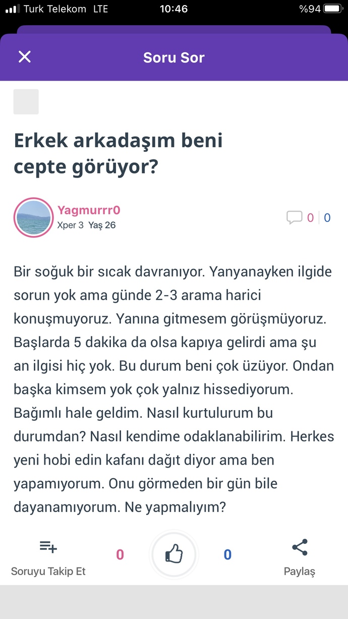 Erkek arkadaşım beni cepte görüyor?