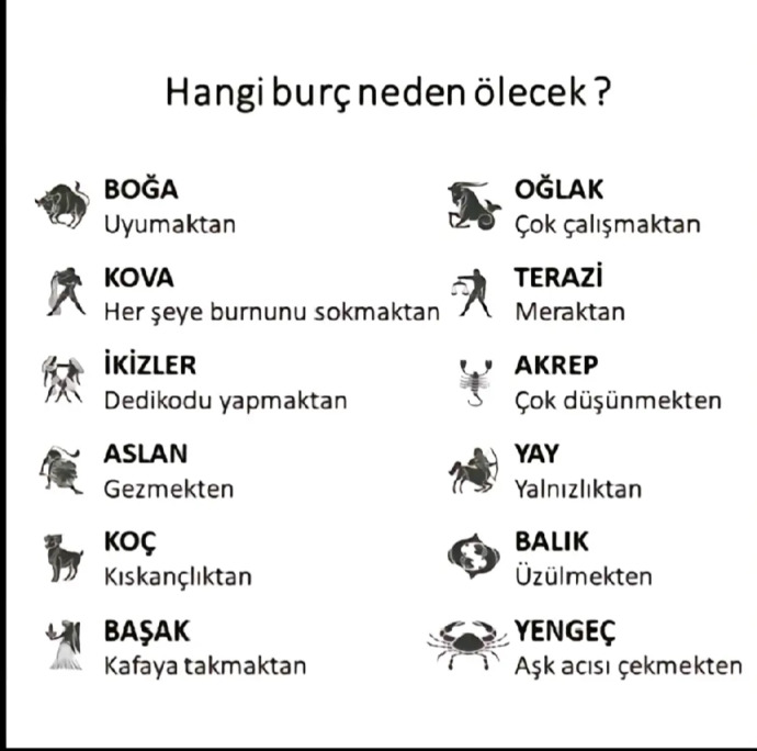 Burcunuza göre hangi sebepten ölecekmissiniz 😳😂?