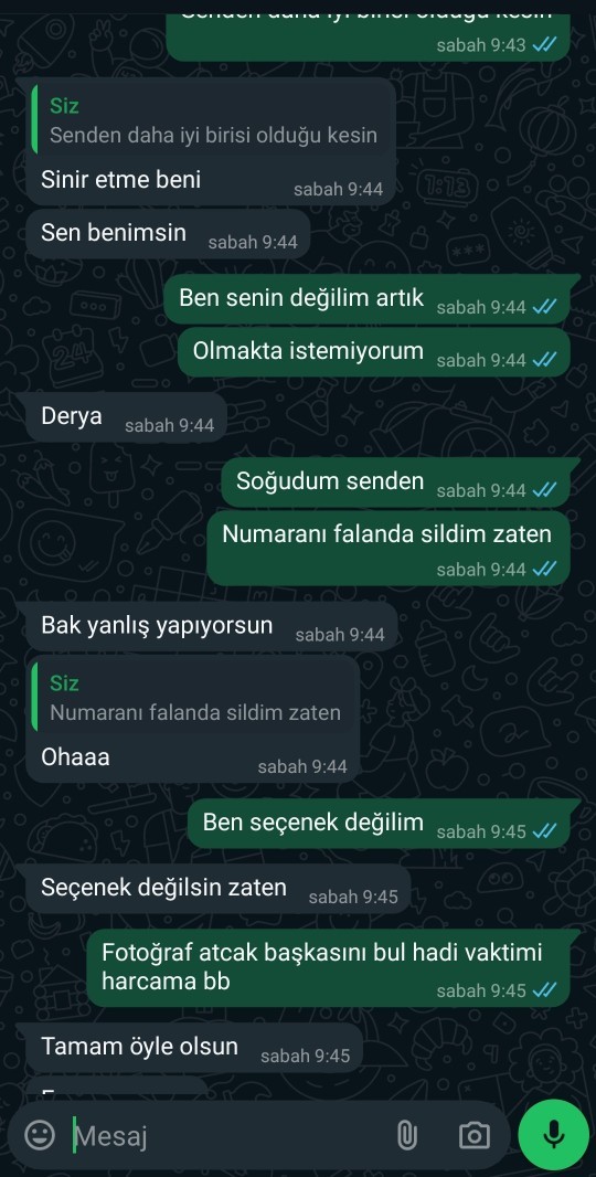 Çıplak fotoğraf atmadım diye 1 gün boyunca yazmadı şimdi yazıyor ama ben onu çoktan çıkardım hayatımdan iyi yapmışmıyım?