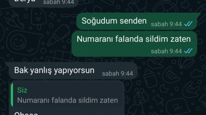 Çıplak fotoğraf atmadım diye 1 gün boyunca yazmadı şimdi yazıyor ama ben onu çoktan çıkardım hayatımdan iyi yapmışmıyım?