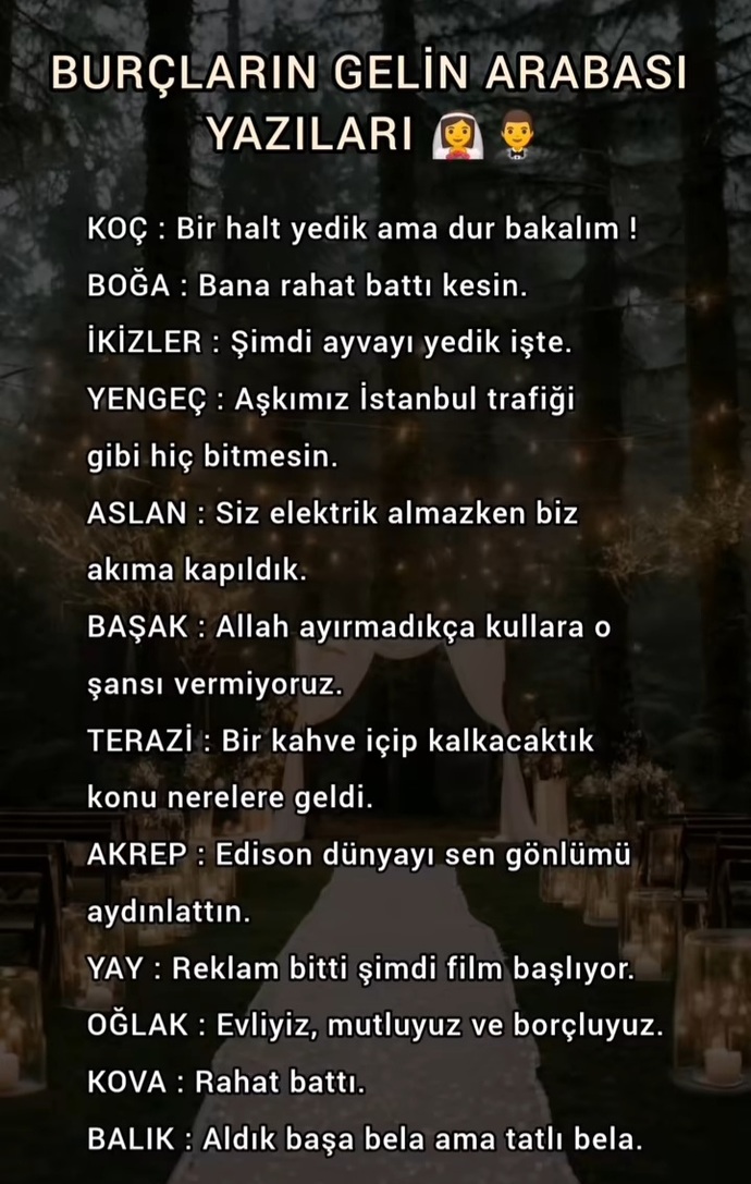 Düğün arabasının arkasına ne yazdırırdınız? Burçlar ne yazardı?