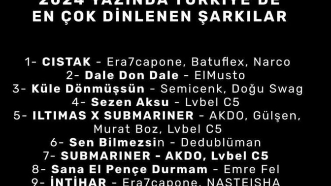 2024 yaz çok dinlenen şarkılar açıklandı siz hangi şarkıyı dinlediniz?