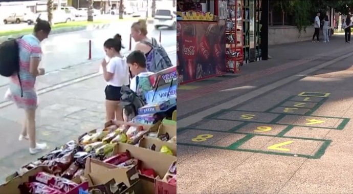 Mersinde bir işletmeci, mutsuz gördüğü insanlar için büfesinin önüne seksek çizdi. Siz olsaydınız nasıl bir yöntem uygulardınız?