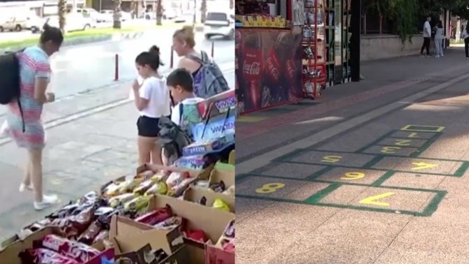 Mersin'de bir işletmeci, mutsuz gördüğü insanlar için büfesinin önüne seksek çizdi. Siz olsaydınız nasıl bir yöntem uygulardınız?