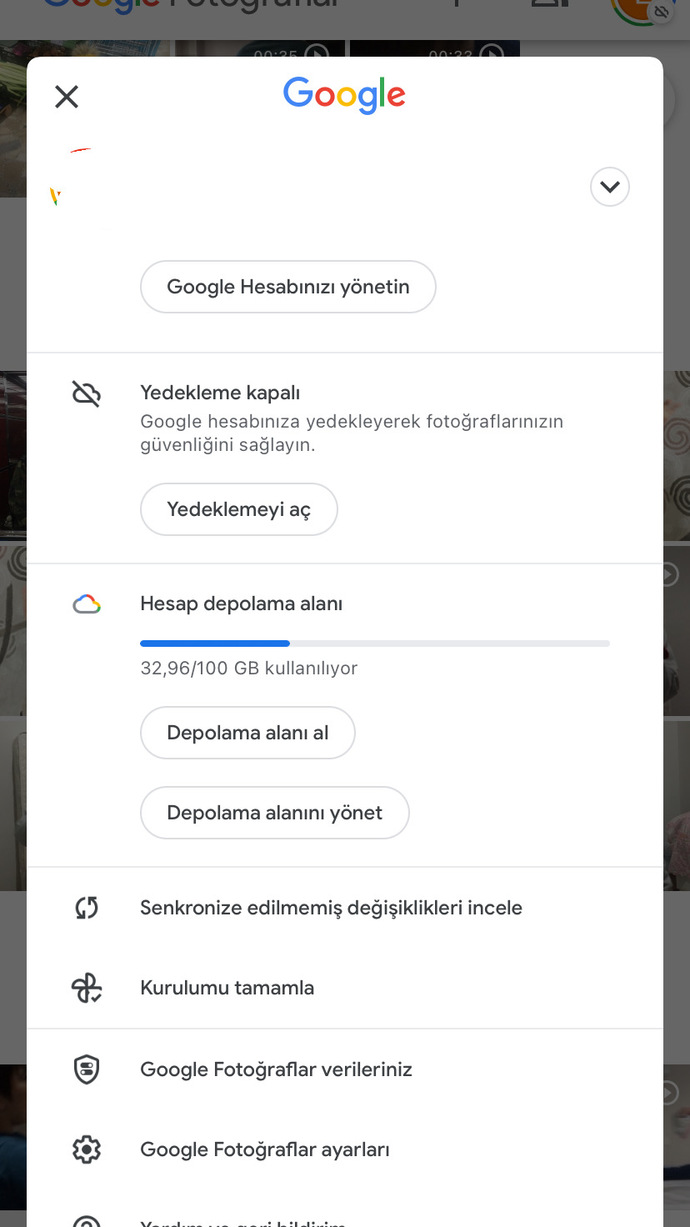 Otomatik yedekleme kapalı ben sadece bazı fotoğrafları kendim seçerek yedeklemek istiyorum