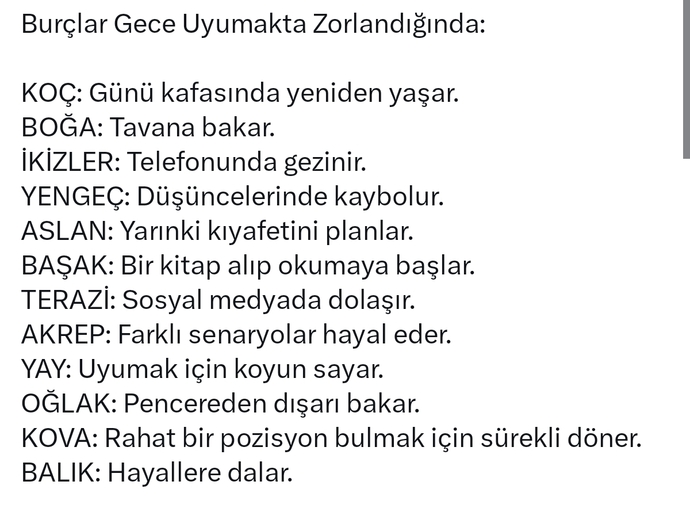 Burcunuza göre gece uyumakta zorlandığınızda ne yaparsınız?
