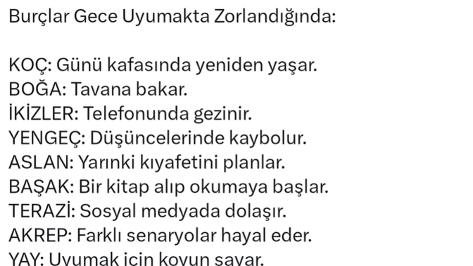 Burcunuza göre gece uyumakta zorlandığınızda ne yaparsınız?