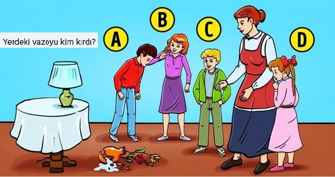 Sizce yerdeki vazoyu hangi çocuk kırmış olabilir?
