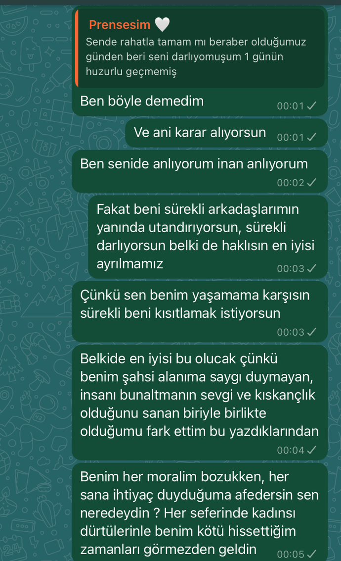 Arkadaşlar mesajlarımız bu şekilde bu ilişki sizcede bitmiş değil mi? Geri dönüşü yok yani?