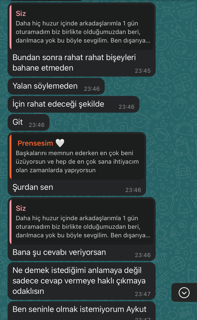 Arkadaşlar mesajlarımız bu şekilde bu ilişki sizcede bitmiş değil mi? Geri dönüşü yok yani?