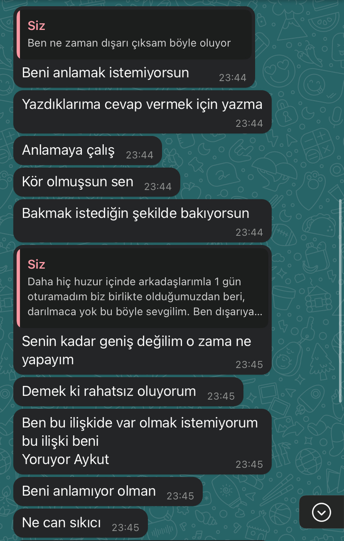 Arkadaşlar mesajlarımız bu şekilde bu ilişki sizcede bitmiş değil mi? Geri dönüşü yok yani?