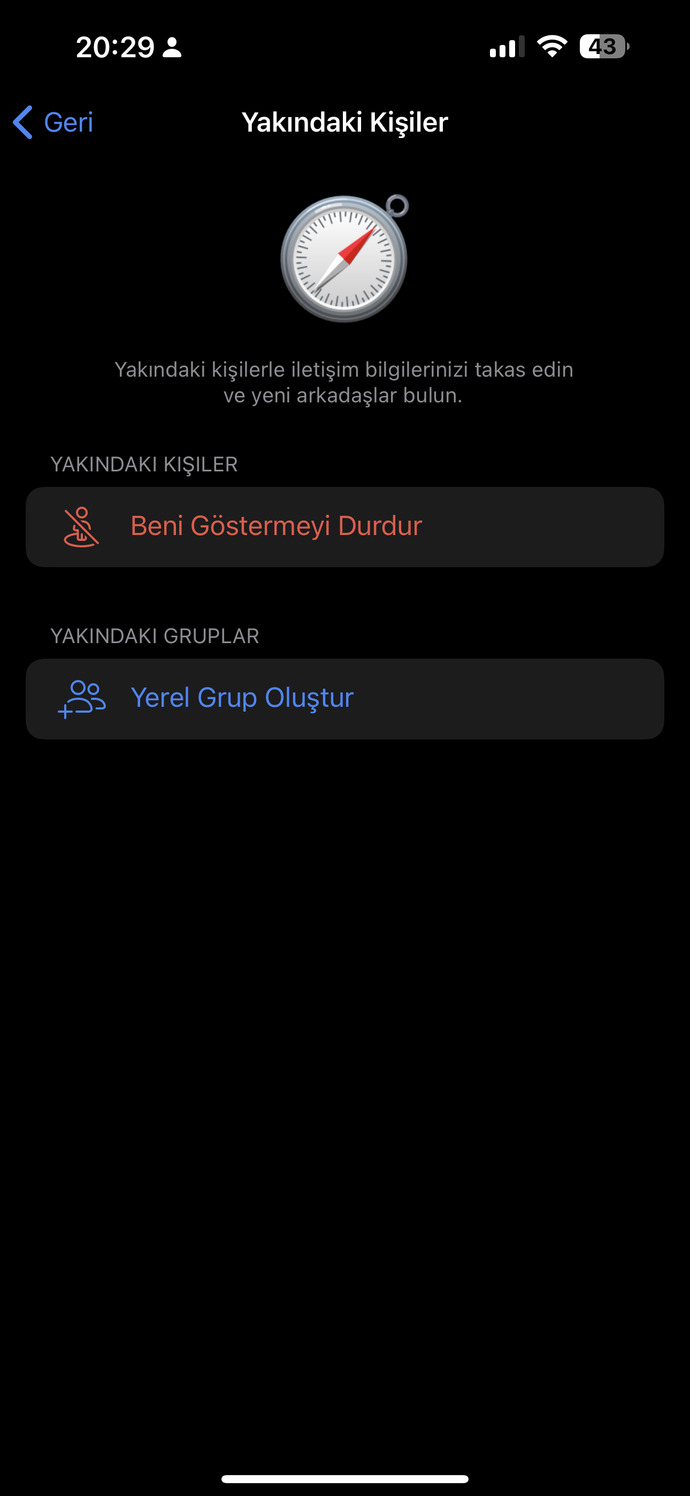 Telegram için yakındaki kişi bul yapmıyor yardım erder misiniz?