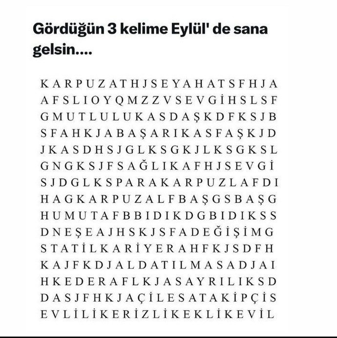 Gördüğün ilk üç kelime nedir?