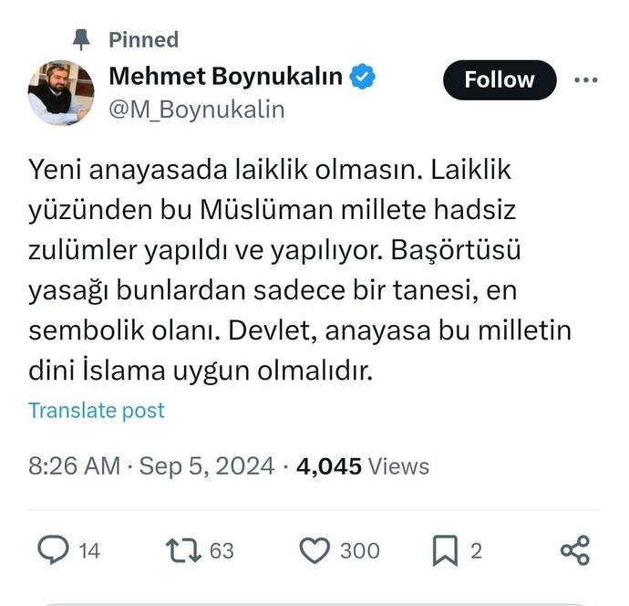Ayasofya imamı Mehmet Boynukalın anayasadan laikliğin kaldırılmasını istedi. Fikriniz nedir?