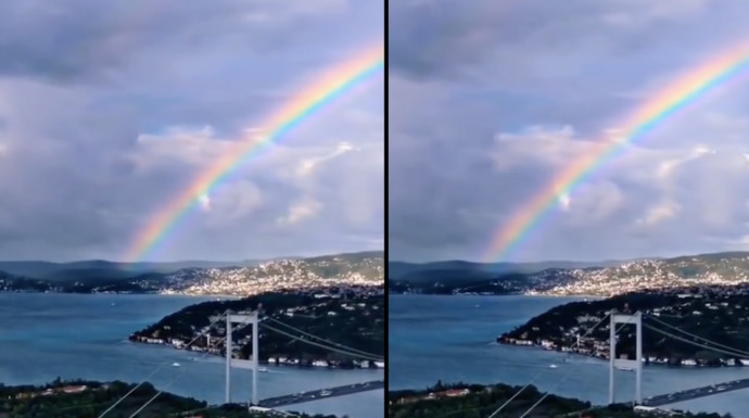 İstanbulda yağmur sonrası çıkan gökkuşağı havadan görüntülendi. Çok güzel değil mi?