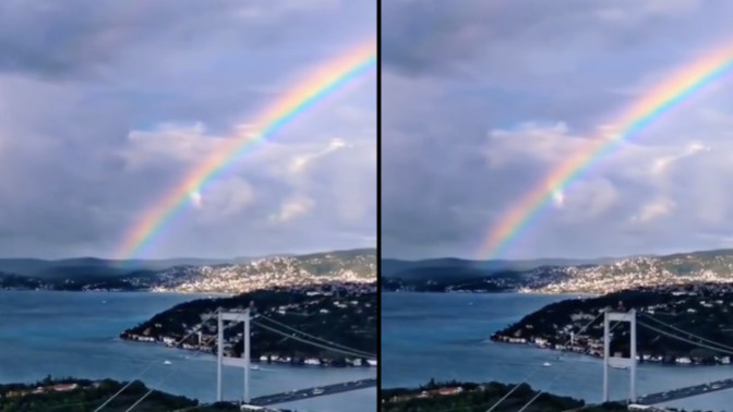 İstanbul'da yağmur sonrası çıkan gökkuşağı havadan görüntülendi. Çok güzel değil mi?