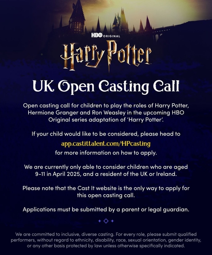 Harry Potter dizisi için oyuncu seçmeleri başlamış. Çocuğunuzu, kardeşinizi dizide oynaması için gönderir miydiniz?