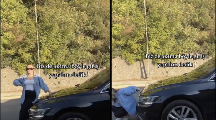 Ona ne kadar güveniyorsun? akımında, frene geç basan sürücü sevgilisine çarptı. TikTok akımlarını seviyor musun?
