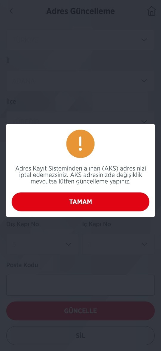 Ziraat mobil uygulamada eskiden kaldigim bir evin adresi var nasıl silebilirim?