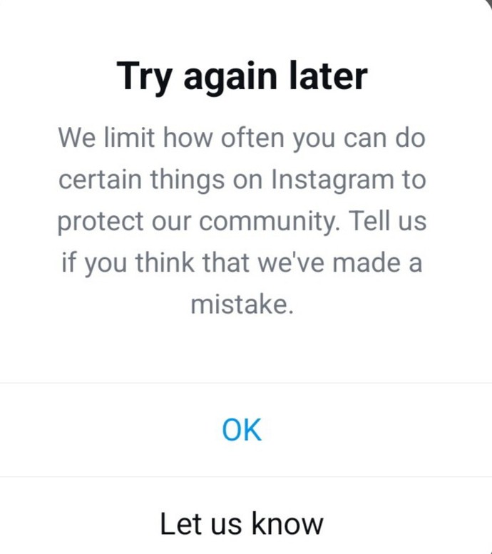 Try again later hatasi instagram?