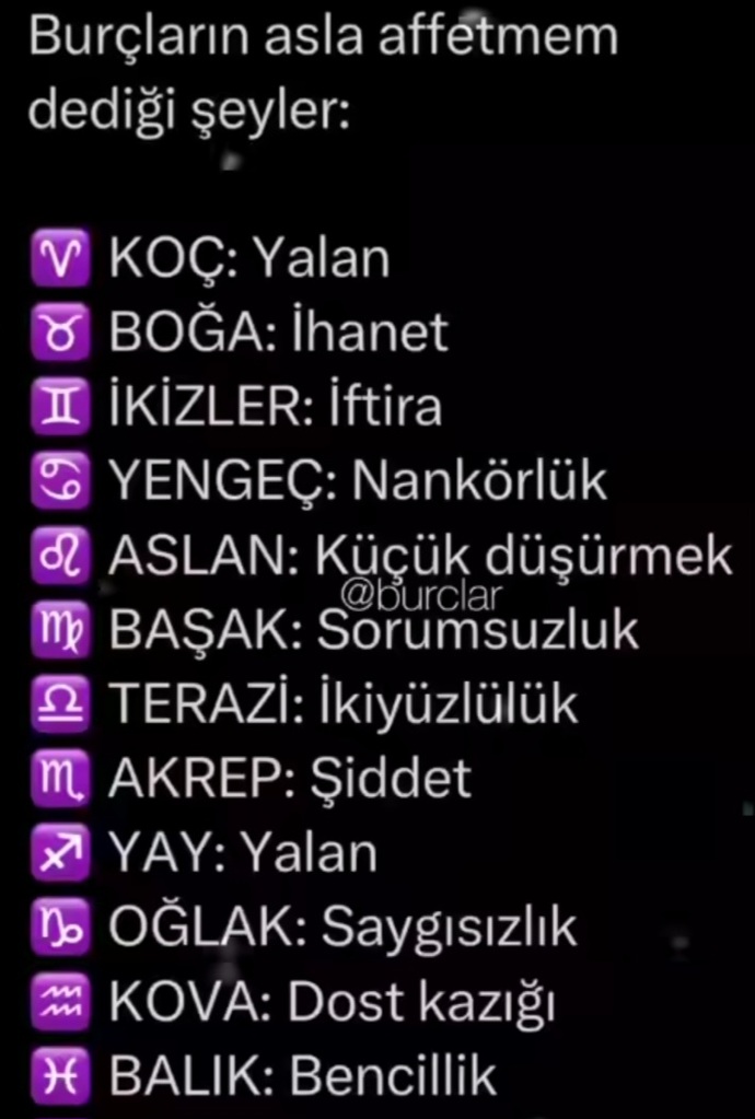 Burçların asla affetmem dediği şeyler nelermiş?