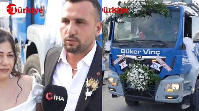 Manisa'da 15 yıldır vinç operatörü olan damat, gelin aracı olarak vinci süsletti. Damadın bu hareketini nasıl buldunuz?