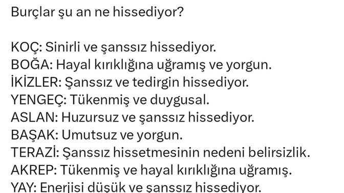 Burcunuza göre şu anda ne hissediyorsunuz?