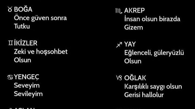 Karşı cinste ne arıyorsunuz burç özelliğinde?