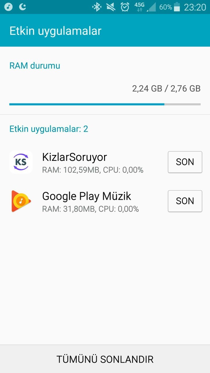 Telefonunuz kaç GB RAM Kullanıyor Genellikle?