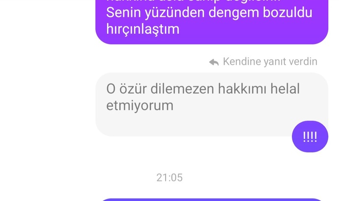 Engel attı başka hesaptan 83 mesaj attım özür dileee diye dilemedi ettiği küfür hakaret yanına kar kaldı değil mi?