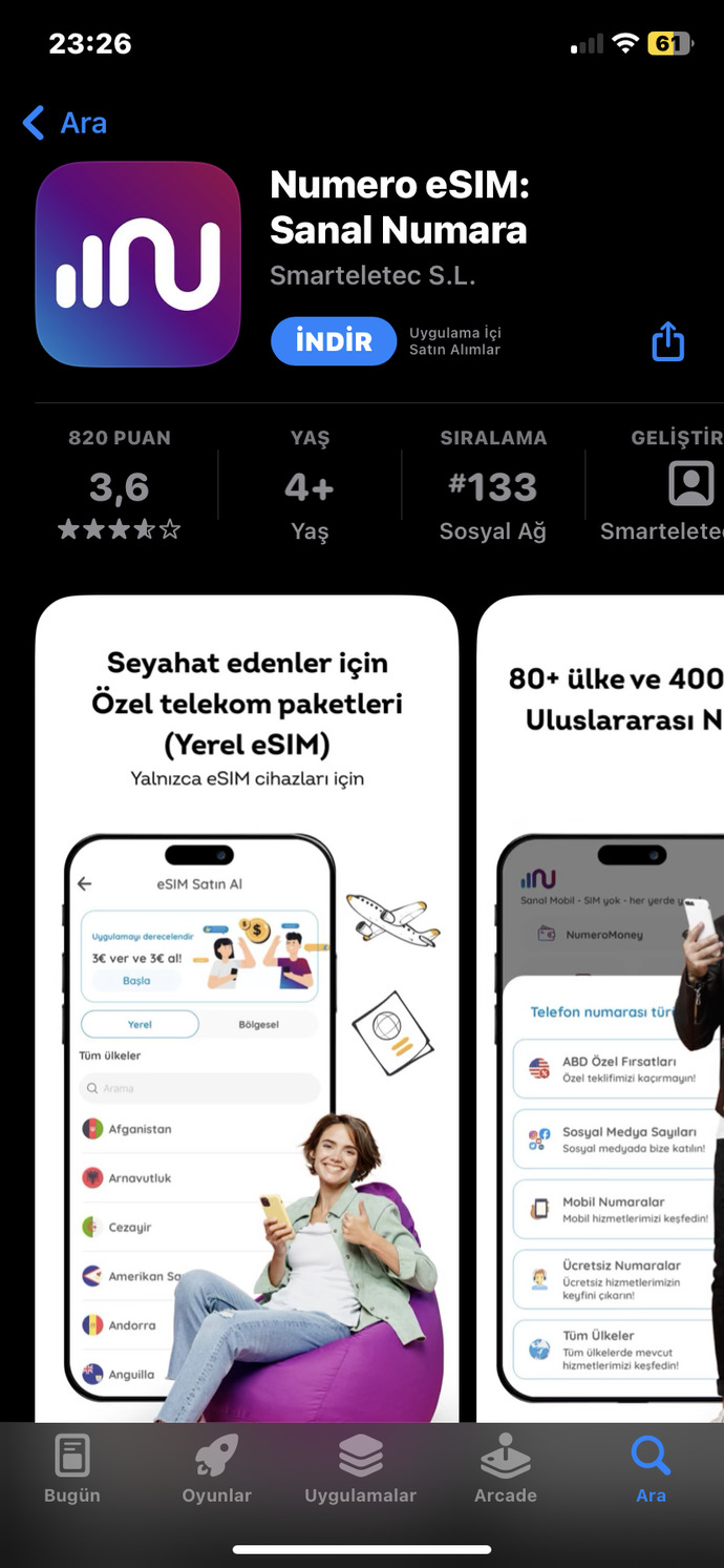 Numero Esim uygulaması ücretli mi? İphone için?
