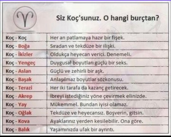 Koç burcunun diğer burçlarla uyumu hakkındaki düşünceleriniz nelerdir?