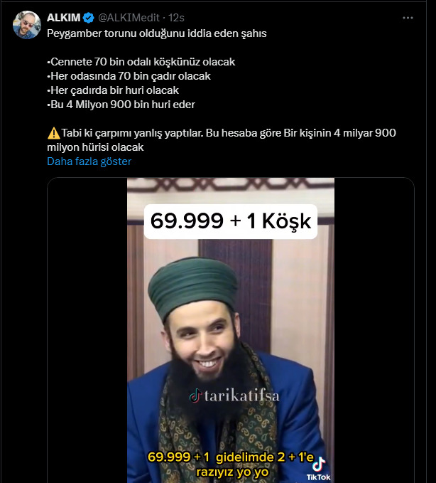 Peygamber torunu olduğunu iddia eden şahıs cennette her erkeğin 4 milyar 900 milyon hurisi olacağını söyledi. Buna inanan var mı?
