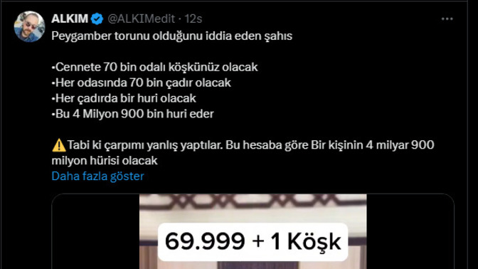 Peygamber torunu olduğunu iddia eden şahıs cennette her erkeğin 4 milyar 900 milyon hurisi olacağını söyledi. Buna inanan var mı?
