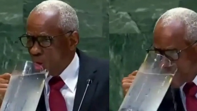 Haiti Devlet Başkanı, Birleşmiş Milletler'de konuşma yaparken sürahiden su içti! Sizin de sürahiden su içtiğiniz oluyor mu?