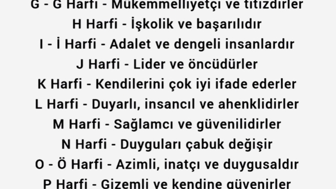 İsminin baş harfine göre karakterine etkisi nedir?