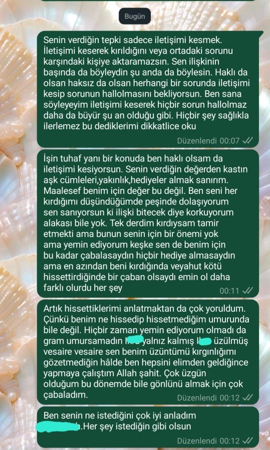 Erkek arkadaşıma son olarak böyle bir mesaj yazdım bakar mısınız?