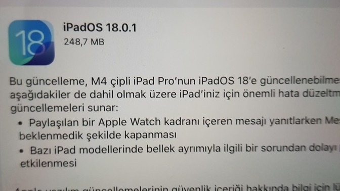 İPadOS 18.0.1 güncellemesini yapmamı tavsiye eder misiniz?