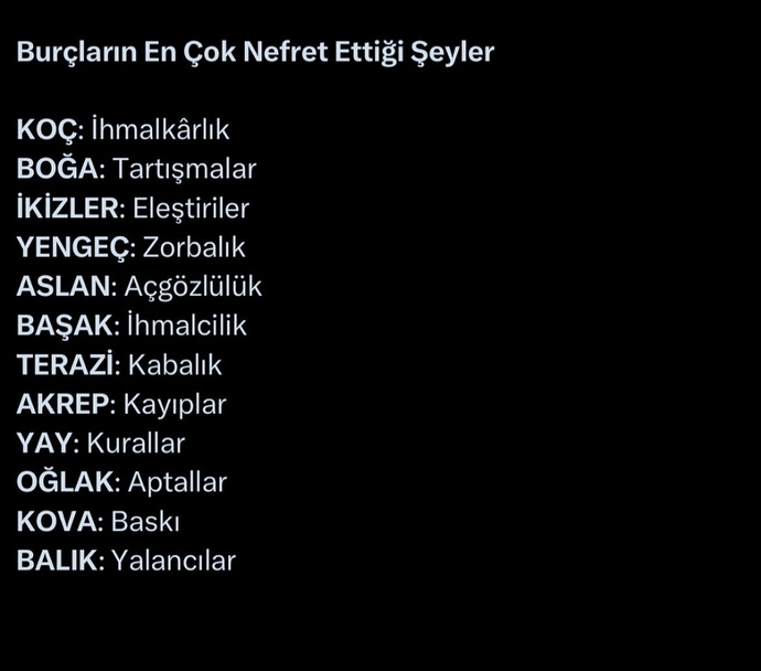 Senin burcun nelerden nefret eder?