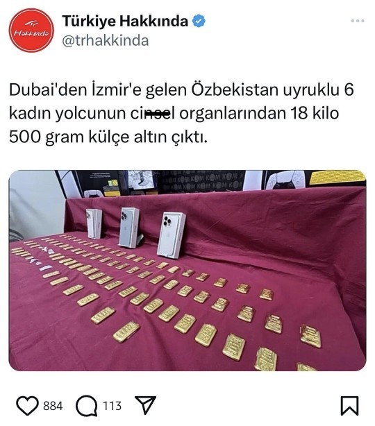 Dubaiden gelen yabancı uyruklu 6 kadın yolcunun cinsel organından 18,5 kg altın çıktı. Siz de altını bu kadar sever misiniz?
